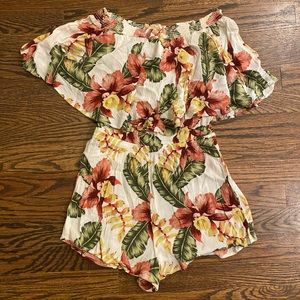 Show Me Your Mumu Tropical Print Off-Shoulder Romper